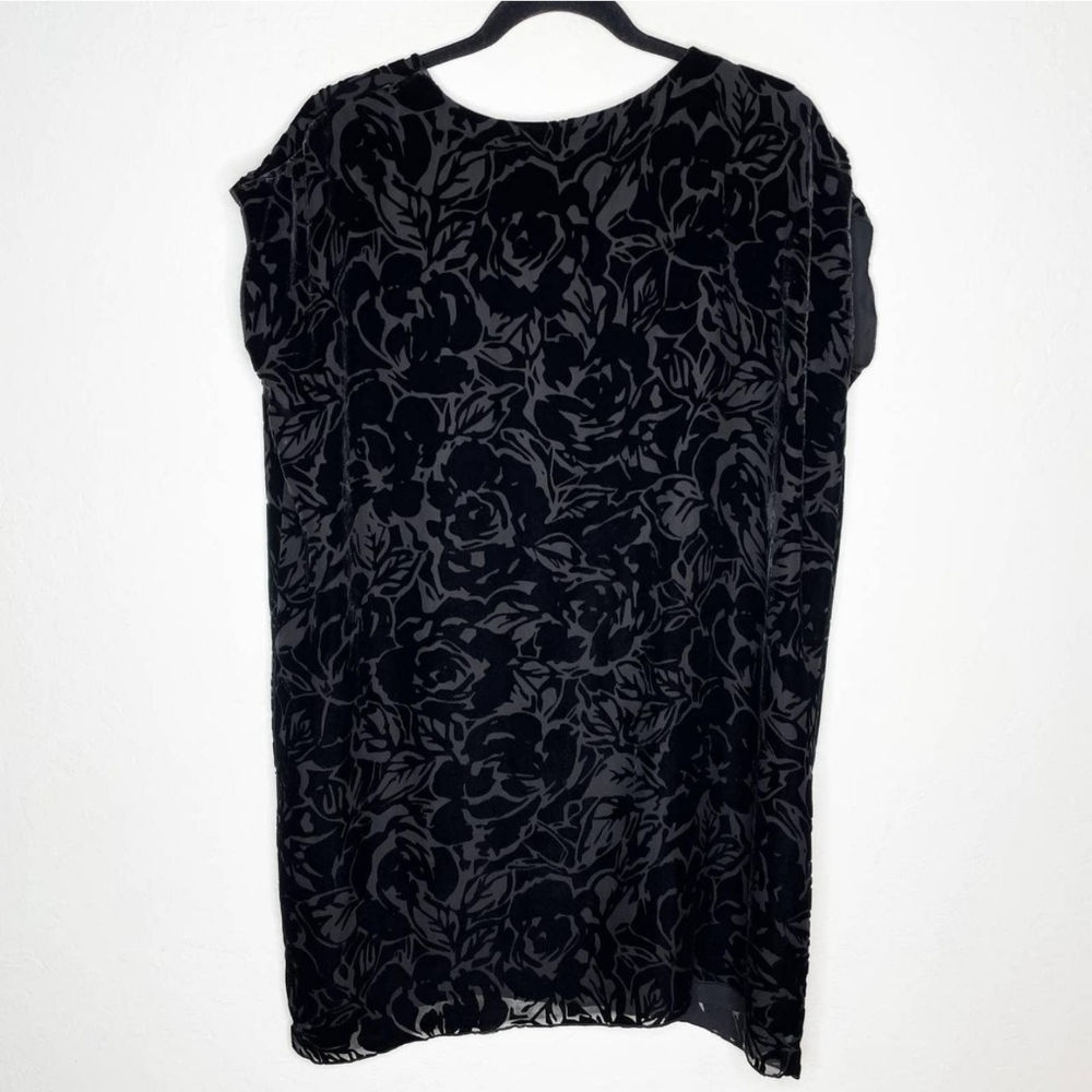 Aritzia Wilfred Black Velvet & Silk Floral Relaxed Tunic Mini Shirt Dress